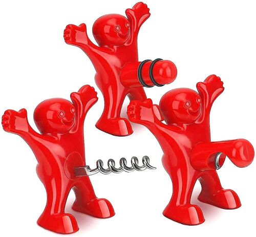 Ensemble Bouchon De Bouteille De Vin, 3 Pièces Bouchon De Vin Bouchon De Bouteille De Vin Tire-Bouchon, Drôle D'homme Rouge Heureux