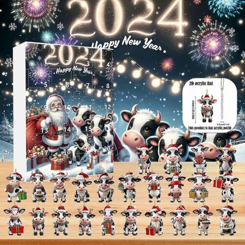 Calendrier de l'Avent Gonk 2024 2024 Calendrier du compte à rebours de l'Avent de l'Avent de Noël 24 jours Mignon Vache Ornements de Noël Pendentif Figurines de Vache de Noël