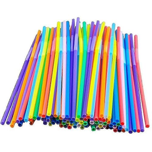 Flexible Bendy Party Pailles à boire en plastique jetables - Couleurs assorties 100pcs