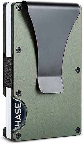 Portefeuille en métal minimaliste avec clip d'argent - Support de carte de crédit en aluminium mince Rfid bloquant l'avant