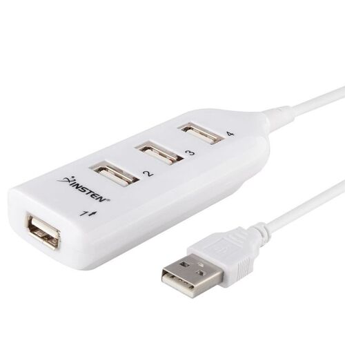 INSTEN® Hub Splitter Multiprise Blanc 4x Ports USB Pour Chargement Transfert de Données Compatible avec Clé Clef USB Souris Clavier PC Ordinateur Portable Windows ME/2000/XP/Vista/7/8, Mac OS 8.6, etc