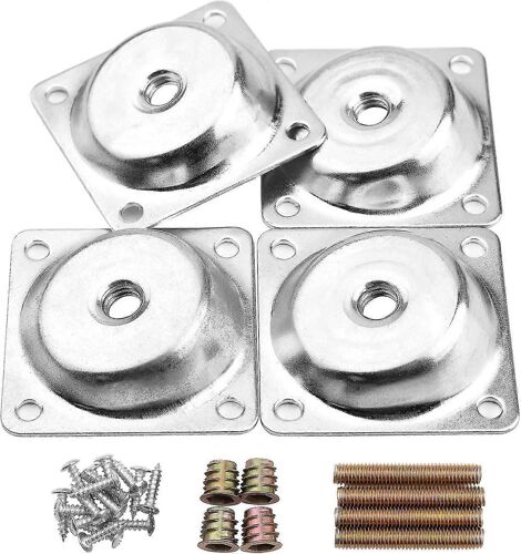 14 degrés incliné jambe plaques de montage meubles table jambe plaques de fixation supports T-plate M8 pieds de canapé avec boulons de cintre, convertisseurs, vis, ensemble complet