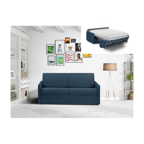Canapé 3 places convertible express en tissu CALIFE - Bleu foncé - Couchage 140 cm - Matelas 22 cm