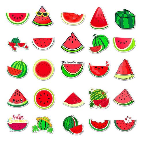 50pcs Eté Watermelon Autocollants Party Fruit Stickers Adorable Watermelon Decals Birthday Party Stickers
