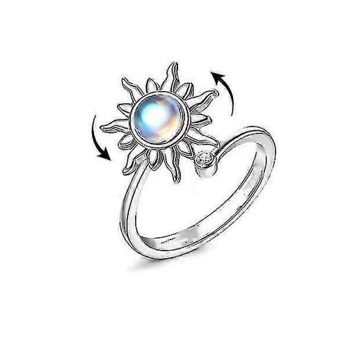 Anneau Anti-Stress Réglable Avec Fleur Rotative Argent Argent