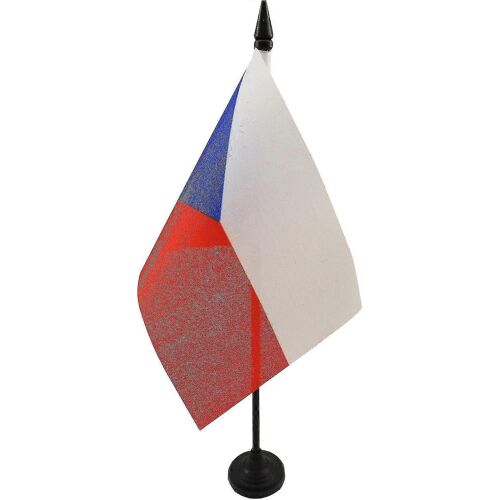 Drapeau de table de la République tchèque 4' x 6' - Drapeau de bureau tchèque 15 x 10 cm - Bâton et base en plastique noir livraison gratuite