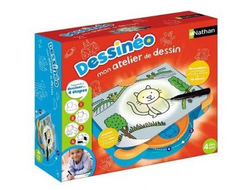 Dessineo Mon Atelier dessin pas a pas - J'apprends a dessiner en 4 etapes - Pupitre lumineux, Machine - Jeu creatif enfant 4 ans et plus