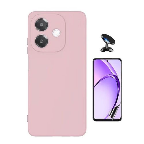 Kit De Film Hydrogel Avant + Couverture En Silicone Liquide + Support Magnétique Phonecare Pour Oppo A3 5g - Rose
