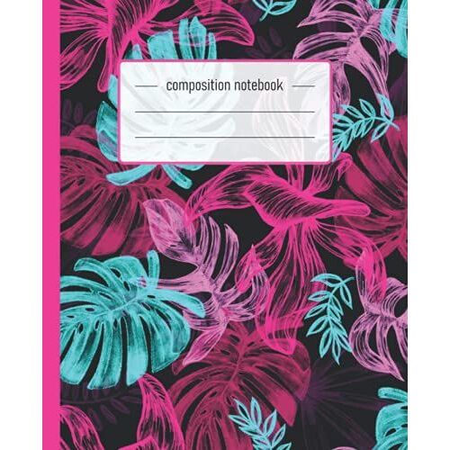 Bright Tropical Composition Notebook: Linen White, Wide Ruled, 200 Numbered Pages With Index (7.5x9.25)