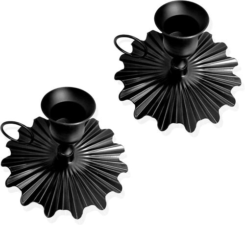 Bougeoirs en métal vintage Bougeoirs noirs (2PCS) - Bougeoirs coniques en fer forgé vintage, parfaits pour le cadeau de la mère, la décoration de la fête de famille
