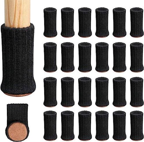 24pcs De Chaussette Chaise Pour Pieds De Chaise Pieds De Meubles Patins Antidérapants Pour Convient Aux Pieds De Chaise De 1 À 2 De Diamètre Noir
