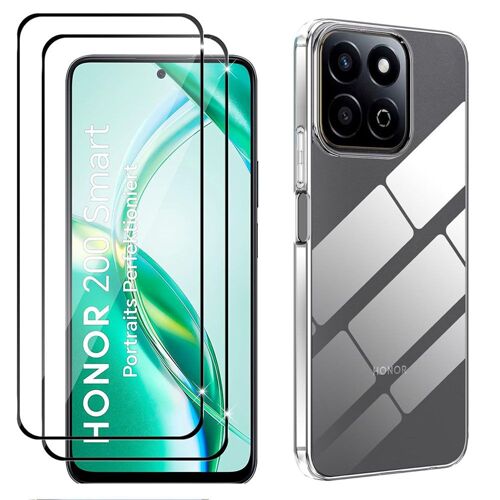 Pack coque transparente en TPU et deux unit¿s protection ¿cran complet vitre full cover noir en verre tremp¿ pour Honor 200 Smart 5G - XEPTIO