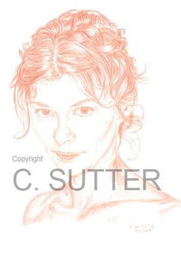 Portrait Original Dessin Sanguine De Audrey Tautou