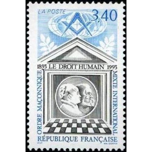 1 Timbre France 1993 Neuf-Centenaire Du Droit Humain Ordre Maçonnique Mixte International - Yt 2796
