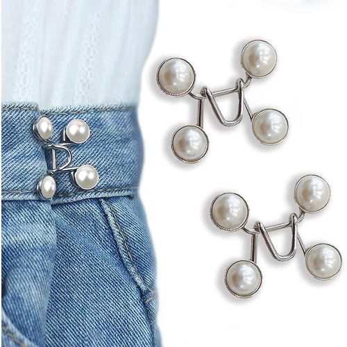 4 Pièces D'épingles À Boutons Jeans, Boutons Jeans Réglables, Épingles À Boutons Jeans Amovibles, Aucune Couture Requise (Grosses Perles Blanches)