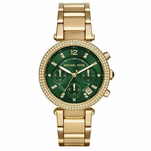 Michael Kors Parker Ladies Watch Mk6263?Chronograph Green Dial?Gold Tone Strap
