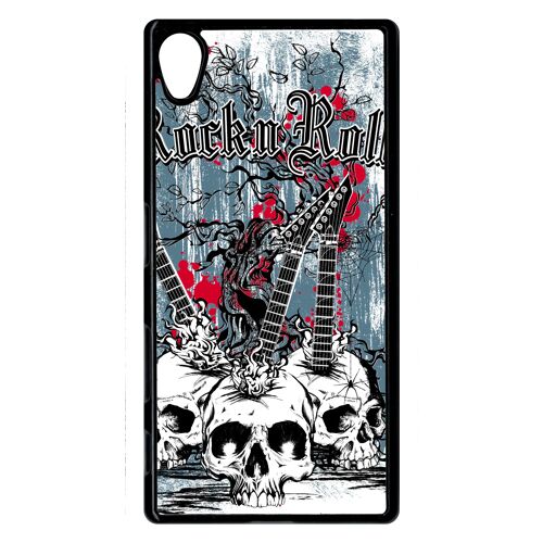 Coque xperia z5 - heavymetal rock n roll skulls - noir