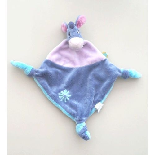 Doudou plat Bourriquet DISNEY BABY losange bleu mauve fleur 37 cm