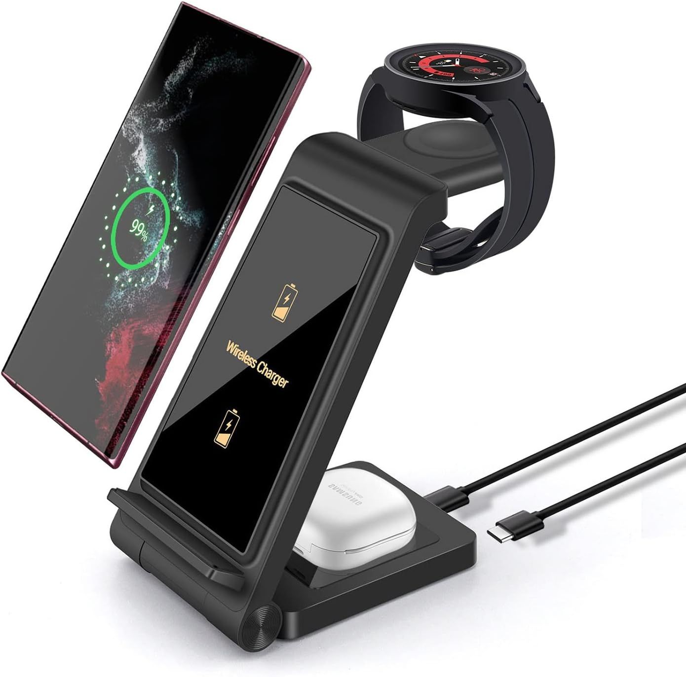 Seacosmo Chargeur Induction 3 En 1 Pliable For IPhone 15/14/13/12/Pro/Max/Plus, Chargeur Sans Fil Pour Apple Watch Ultra 9/8/7/6/5/4/3, Station De Charge For AirPods 3/2 Pro