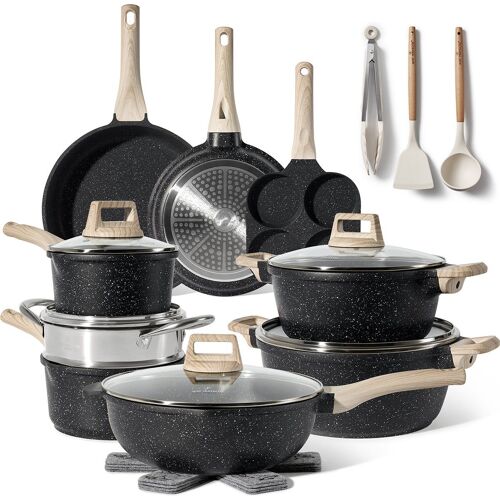 Just Perfecto Batterie De Cuisine Induction Set De Casseroles Avec Couvercle - Casserole Tout Feux - Poele Anti Adhesive - Poele Sans Pfoa Et Sans Ptfe - Lot Avec Des Poêles (21 Pcs Noir)