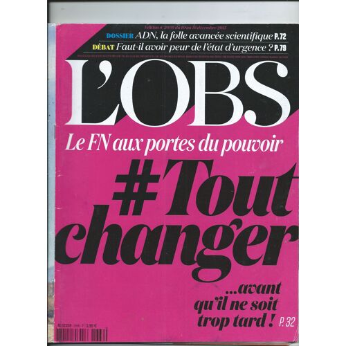 Le Nouvel Observateur 10/12/2015 Adn La Folle Avancée Scientifique,  Max Martin L'agent Secret De La Pop,  Patrick Bruel  Barbara Et Moi,  Bruce Springsteen, Raphael Chante Gérard Manset, Son Little
