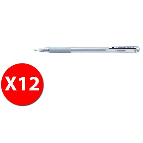 Pentel K118-Z Hybrid Gel Grip Stylo Métallique 0,8 Mm - Encre. Argent - Paquet De 12 Pièces