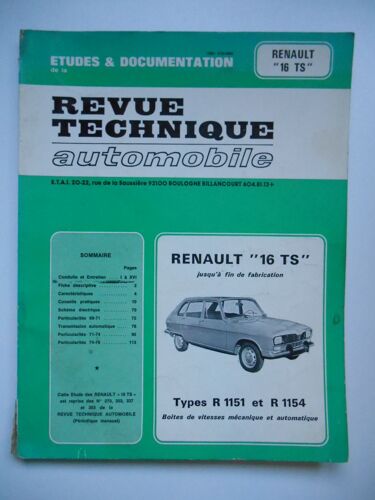 Rta Cip2704 Renault 16 Ts Type R1151 Et R1154 / Revue Technique / Réf65233