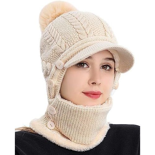 Femmes One Piece Slouchy Fleece Beanie Chapeaux Écharpe Masque Chaud Hiver Tricoté Chapeau Épais Crâne Ski Cap