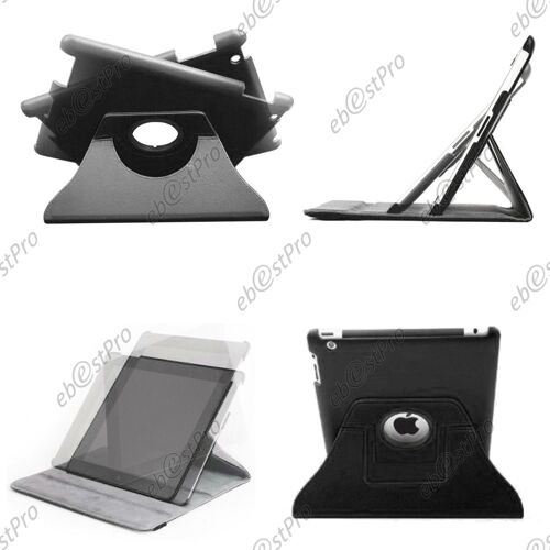 Ebeststar ® 1 Verre Trempé + Coque Etui Pu Cuir Housse Rotative Support À Rotation 360° Pour Apple Ipad 4 Écran Retina, Ipad 4, Ipad 3, Ipad 2, Couleur Noir