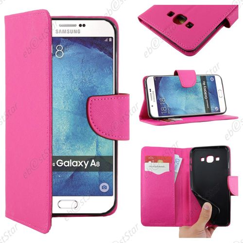 Ebeststar ® Housse Coque Etui Portefeuille Support Folio Simi Cuir Pour Samsung Galaxy A8 Sm-A800f, Couleur Rose + 1 Film Protection D'écran + Lingette