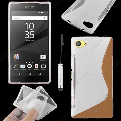 Ebeststar ® Housse Etui Coque Silicone Gel Motif S-Line Protection Souple Pour Sony Xperia Z5 Compact, Couleur Transparent + Mini Stylet + 1 Film Protection D'écran + Lingette