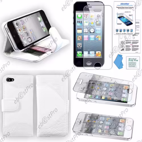 Ebeststar ® Etui Housse Coque Portefeuille Simili Cuir Simulation Crocodile Pour Apple Iphone 5s, 5, Couleur Blanc + Film Verre Trempé