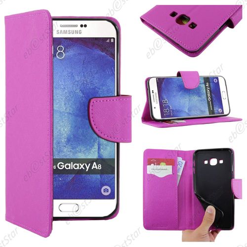 Ebeststar ® Housse Coque Etui Portefeuille Support Folio Simi Cuir Pour Samsung Galaxy A8 Sm-A800f, Couleur Violet + 1 Film Protection D'écran + Lingette