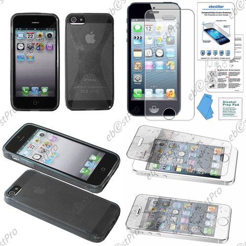 Ebeststar® Film Verre Trempé + Etui Housse Coque Silicone Protection En Gel Pour Apple Iphone 5s, 5, Couleur Gris