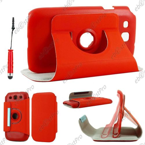 Ebeststar ® Housse Coque Etui Pu Cuir Rotatif Avec Support À Rotation 360° Pour Samsung Galaxy S3 I9300 I9305, Couleur Rouge + Mini Stylet + 1 Film Protection D'écran + Lingette