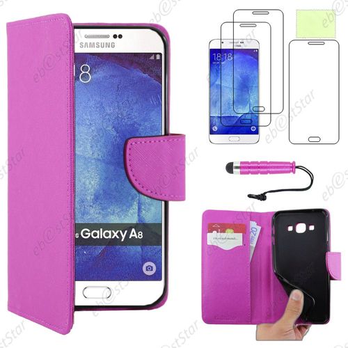 Ebeststar ® Housse Coque Etui Portefeuille Support Folio Simi Cuir Pour Samsung Galaxy A8 Sm-A800f, Couleur Violet + Mini Stylet 3 Film