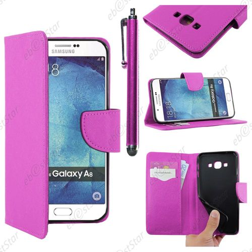 Ebeststar ® Housse Coque Etui Portefeuille Support Folio Simi Cuir Pour Samsung Galaxy A8 Sm-A800f, Couleur Violet + Stylet + 1 Film Protection D'écran + Lingette