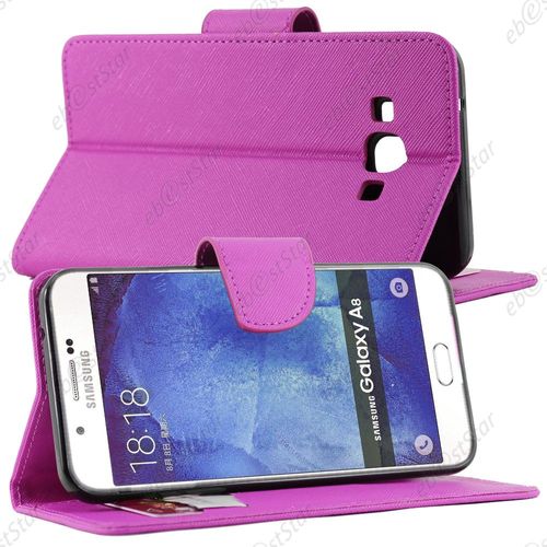 Ebeststar ® Pour Samsung Galaxy A8 Sm-A800f Etui Portefeuille Housse Coque Protection Folio Book Livre, Couleur Violet + 1 Film Protection D'écran + Lingette