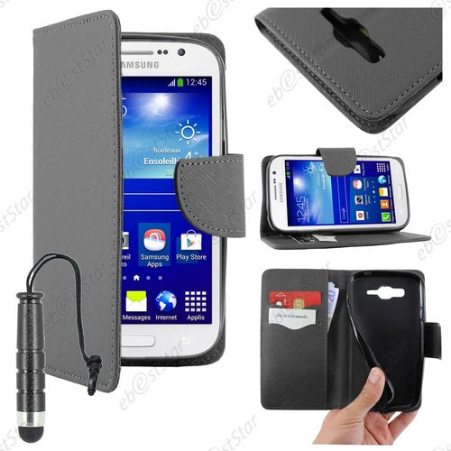 Ebeststar ® Housse Coque Etui Portefeuille Support Folio Simi Cuir Pour Samsung Galaxy Grand Plus Gt-I9060i, Grand Lite, Couleur Noir + Mini Stylet + 1 Film Protection D'écran + Lingette