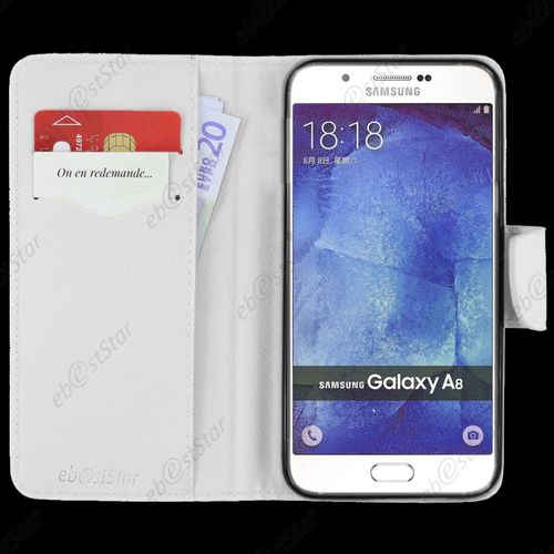 Ebeststar ® Housse Portefeuille Coque Etui Protection Folio Pour Samsung Galaxy A8 Sm-A800f, Couleur Blanc + 1 Film Protection D'écran + Lingette