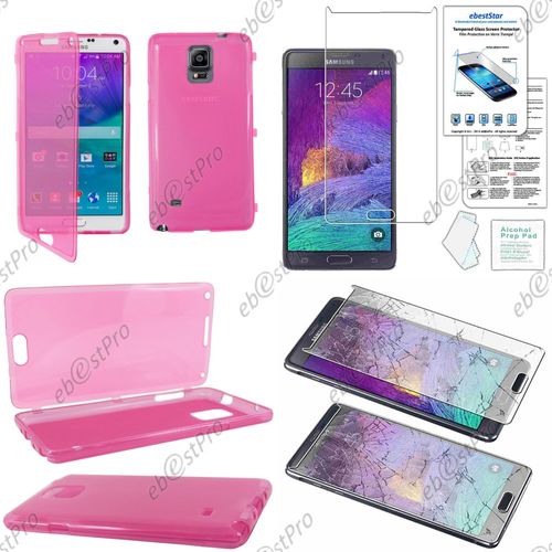 Ebeststar® Film Verre Trempé + Etui Portefeuille Rabattable Livre Housse Coque Silicone Gel Pour Samsung Galaxy Note 4 N910f, Couleur Rose