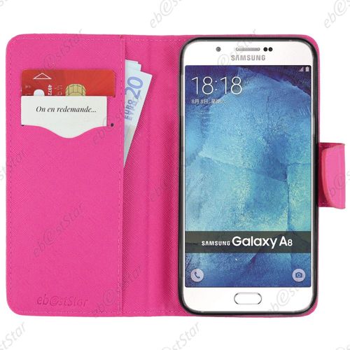Ebeststar ® Housse Portefeuille Coque Etui Protection Folio Pour Samsung Galaxy A8 Sm-A800f, Couleur Rose + 1 Film Protection D'écran + Lingette