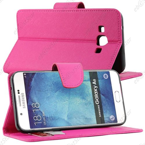 Ebeststar ® Pour Samsung Galaxy A8 Sm-A800f Etui Portefeuille Housse Coque Protection Folio Book Livre, Couleur Rose + 1 Film Protection D'écran + Lingette
