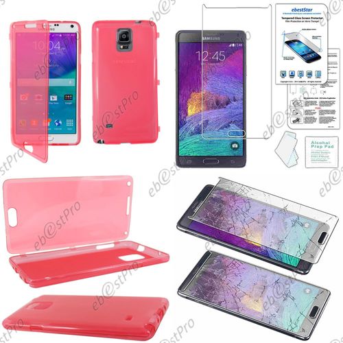 Ebeststar ® Pour Samsung Galaxy Note 4 N910f Coque Portefeuille À Rabat Housse Etui Livre Silicone Gel, Couleur Rouge + Film Verre Trempé