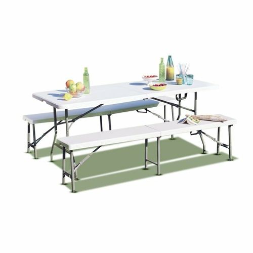 Lot Table Pliante 8 Personnes Blanche + 2 Bancs 4 Pers