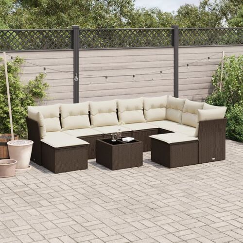 Vidaxl Salon De Jardin 10 Pcs Avec Coussins Marron Résine Tressée