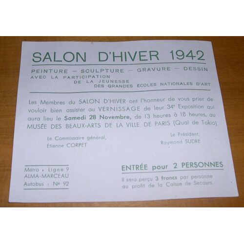 Entrée Vernissage Salon D'hiver 1942
