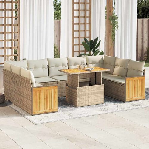 Vidaxl Salon De Jardin Avec Coussins 10pcs Beige Résine Tressée Acacia
