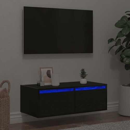 vidaXL Meuble TV avec lumières LED chêne noir 75x35,5x25 cm