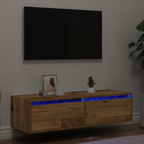 vidaXL Meuble TV avec lumières LED vieux bois 100X35,5x25 cm